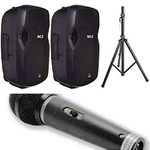 Caixa WLS  J15 Ativa + J15 Passiva + Mic M58A + 2 Pedestais