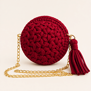 Bolsa de crochê redonda cluch com alça
