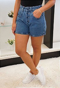 Shorts Jeans Mom Médio Botão Encapado 2291 Alcance