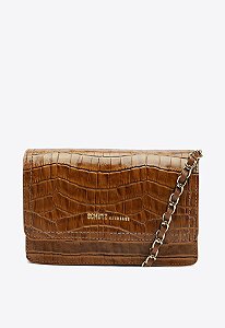 BOLSA TIRACOLO LORENA CROCO COURO MARROM U S 50018 0962 0054 SCHUTZ