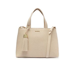 BOLSA TOTE MÉDIA BEGE TEXTURA TRESSÊ BARBICACHO C 50012 1722 0003 ANACAPRI