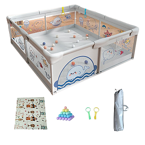 Cercadinho Infantil de Proteção 1.80 x 2.00cm Desenho Baleia Com Tapete e acessórios