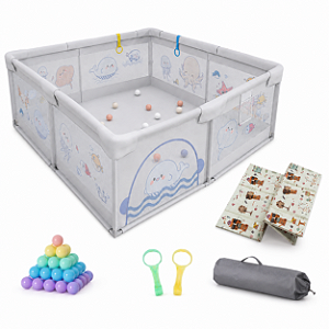 Cercadinho Infantil de Proteção 1.80 x 2.00cm Desenho Baleia Com Tapete e acessórios