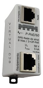 Protetor de surto, DPS hibrido, sistema POE, 3 est., 8 vias, 58 V, 20 kA, In 5 kA, conexao RJ-45, DIN35 LIGHT