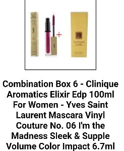 Combination Box 6 - Clinique Aromatics Elixir Edp 100ml For Women - Yves Saint Laurent Mascara Vinyl Couture No. 06 I'm the Madness Sleek & Supple Volume Color Impact 6.7ml