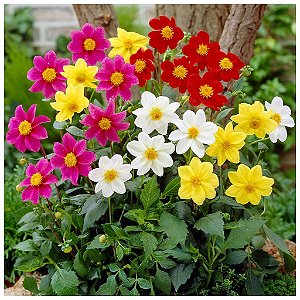 Dália Singela Anã Sortida (Dahlia pinnata) - 20 SEMENTES