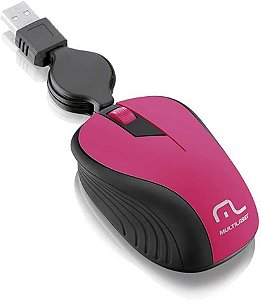 Mouse Com Fio Retrátil Emborrachado USB Rosa Multilaser MO233