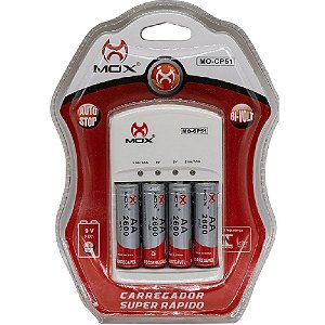Carregador de pilhas Mox + 4 pilhas AA (MO-CP51)