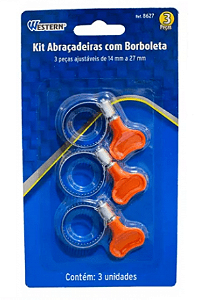 Abracadeira Ajustavel com Borboleta 14mm a 27mm - Kit 3 Peças