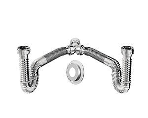 Sifão Tubo Extensivel Duplo Cromado c/Suportes e Canopla