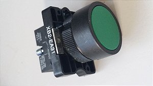 Botão de comando verde com bloco de contato.