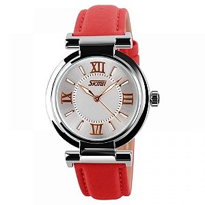 Relógio Feminino Skmei Analógico 9075 - Vermelho e Branco