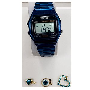 Kit Relógio Feminino Skmei Digital 1123 - Azul com Brinde