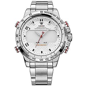 Relógio Masculino Weide AnaDigi WH-6102 - Prata e Branco