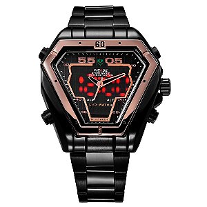 Relógio Masculino Weide AnaDigi WH1102B Preto e Dourado