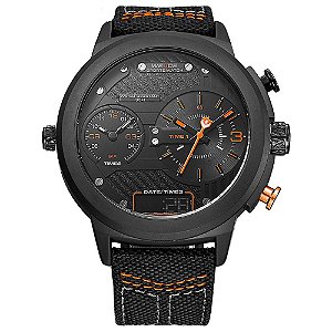 Relógio Masculino Weide AnaDigi WH6405B Preto e Laranja