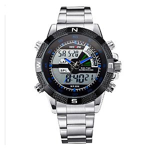 Relógio Masculino Weide AnaDigi WH-1104 - Prata e Azul