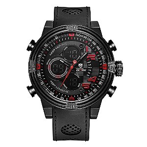 Relógio Masculino Weide AnaDigi WH5209B Preto e Vermelho