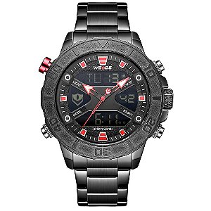 Relógio Masculino Weide AnaDigi WH8503B Preto e Vermelho