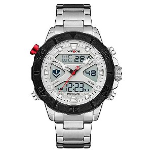 Relógio Masculino Weide AnaDigi WH8503 - Prata e Branco