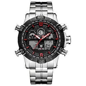 Relógio Masculino Weide AnaDigi WH6901 - Prata e Vermelho