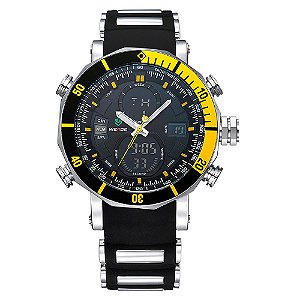 Relógio Masculino Weide AnaDigi WH5203 Prata e Amarelo