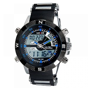 Relógio Masculino Weide AnaDigi Esporte WH-1104 - Preto, Prata e Azul