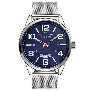 Relógio Masculino Curren Analógico 8236 - Prata e Azul