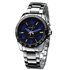 Relógio Masculino Curren Analógico 8107 - Prata e Azul