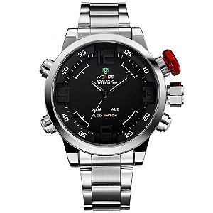 Relógio Masculino Weide AnaDigi Casual WH-2309 Prata e Vermelho