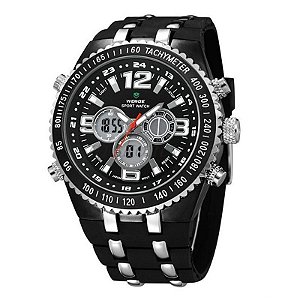 Relógio Masculino Weide AnaDigi WH-1107 - Preto, Prata e Branco