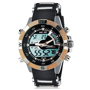 Relógio Masculino Weide AnaDigi Esporte WH-1104 - Preto, Prata e Dourado