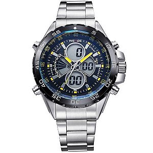 Relógio Masculino Weide AnaDigi WH-1103 - Prata e Amarelo