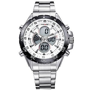 Relógio Masculino Weide AnaDigi WH-1103 - Prata e Branco