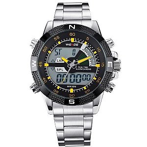 Relógio Masculino Weide AnaDigi WH-1104 - Prata e Amarelo