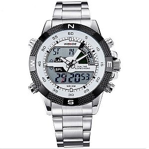 Relógio Masculino Weide AnaDigi WH-1104 - Prata e Branco