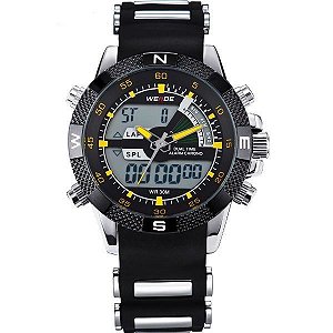 Relógio Masculino Weide AnaDigi Esporte WH-1104 - Preto, Prata e Amarelo