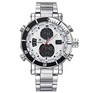 Relógio Masculino Weide AnaDigi WH-5203 - Prata e Branco