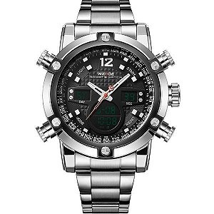 Relógio Masculino Weide AnaDigi WH-5205 - Prata e Preto