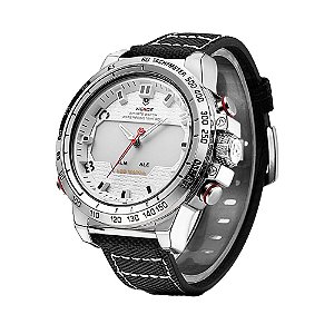 Relógio Masculino Weide AnaDigi WH-6102 Preto, Prata e Branco