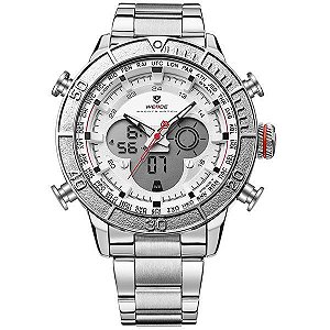 Relógio Masculino Weide AnaDigi WH-6308 - Prata e Branco