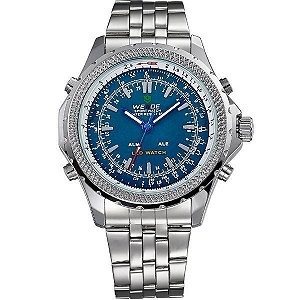 Relógio Masculino Weide AnaDigi WH-904 - Prata e Azul