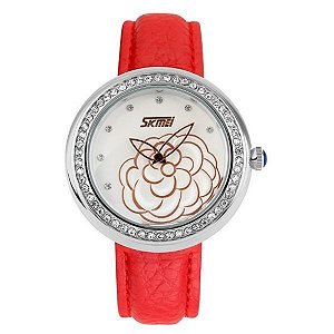 Relógio Feminino Skmei Analógico 9087 - Vermelho e Prata