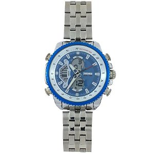 Relógio Masculino Skmei Anadigi 0993 Prata e Azul