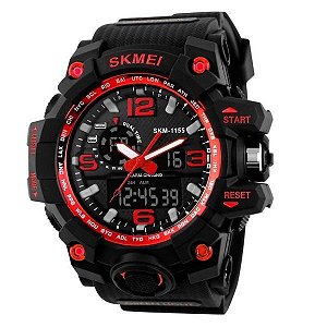 Relógio Masculino Skmei Anadigi 1155 Preto e Vermelho