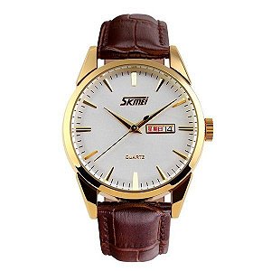 Relógio Masculino Skmei Analógico 9073 - Marrom, Dourado e Branco