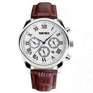 Relógio Masculino Skmei Analógico 9078 - Marrom e Branco