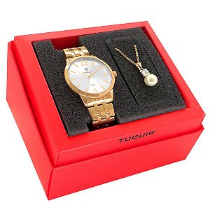 Kit Relógio Feminino Tuguir Analógico TG141 Dourado com Brinde