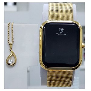 Kit Relógio Feminino Tuguir Digital TG110 Dourado com Brinde