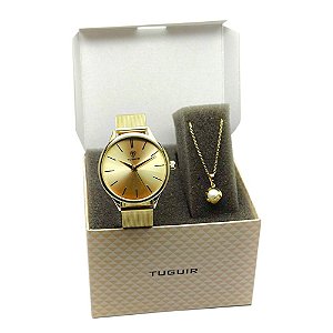Kit Relógio Feminino Tuguir Analógico TG111 Dourado com Brinde